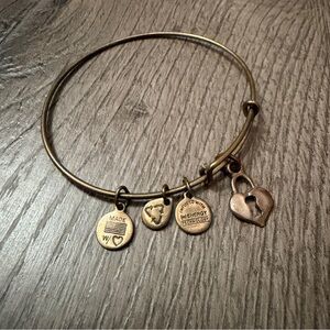 Alex and Ani Antique Gold Heart Lock Bangle Bracelet